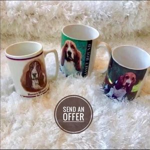 Basset Hound Coffee Mug Set Of 3 EUC Cute Dog Tea